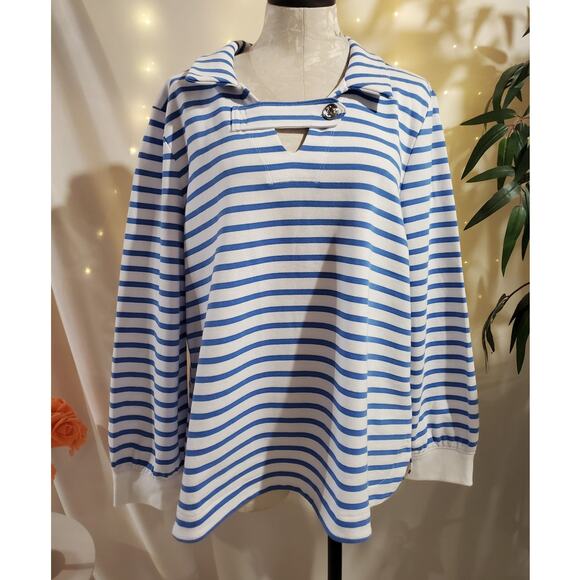 Talbots NWT Terry Cotton Stripe Pullover Sweatshirt Plus Size 2X Nautical Beachy - Picture 1 of 9